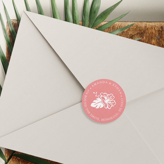 Island Hibiscus Return Address Classic Round Sticker (Creator Uploaded)