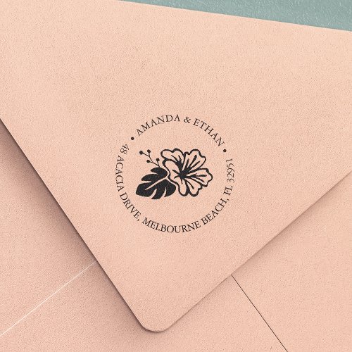Island Hibiscus Return Address Self_inking Stamp