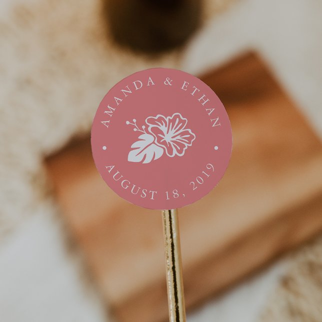 Island Hibiscus Wedding Favor Classic Round Sticker (Creator Uploaded)