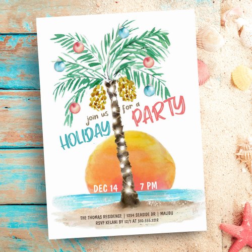 Island Holiday Palm Tree Christmas Party Invitation