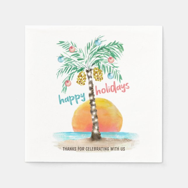Island Holiday Tropical Beach Palm Christmas  Napkins (Front)