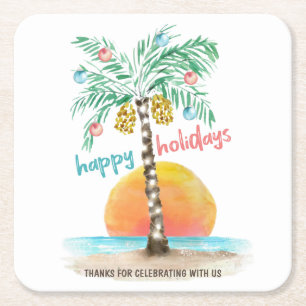 Island Holiday Tropical Beach Palm Christmas Square Paper Coaster