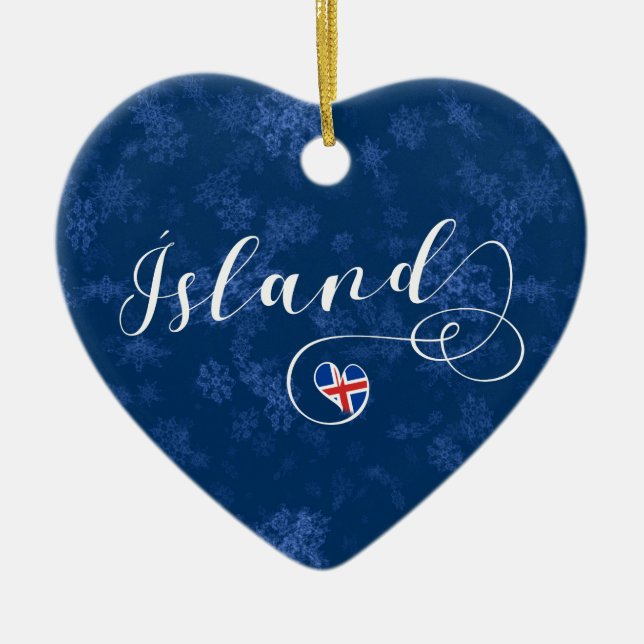 Ísland Iceland Heart, Christmas Tree Ornament (Front)