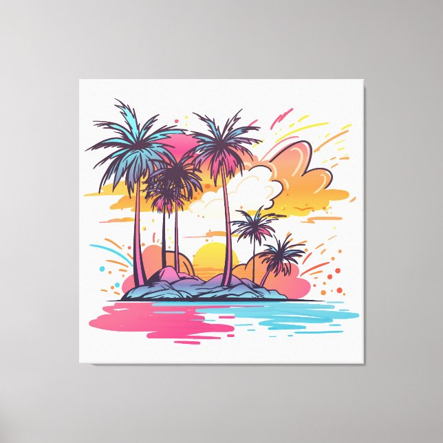 Island landscape with palm trees canvas print (Front)