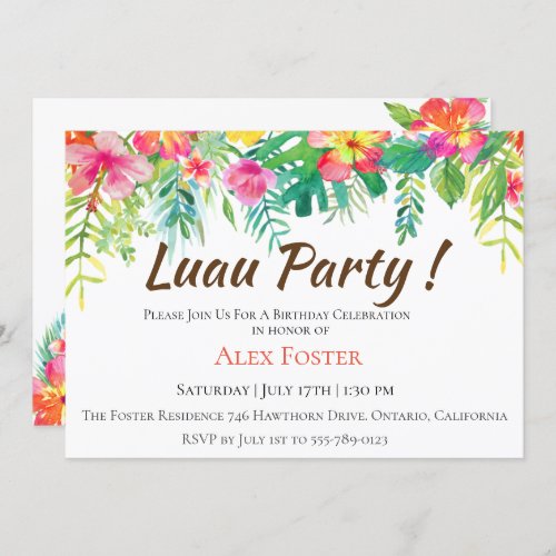 Island Luau Birthday Party Invitation