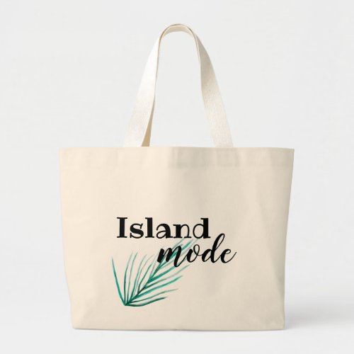 Island Mode Holiday Vacation watercolor palm leaf Large Tote Bag