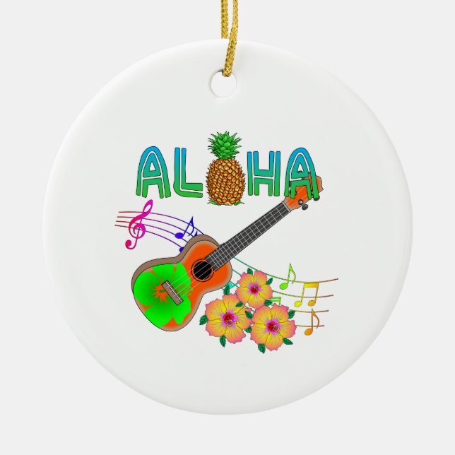 Island Music Ukulele Aloha Ceramic Ornament (Front)