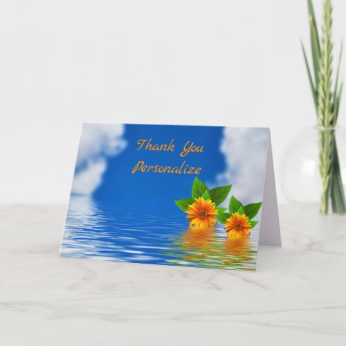 Island Ocean Orange Flowers Thank You Personalize Card