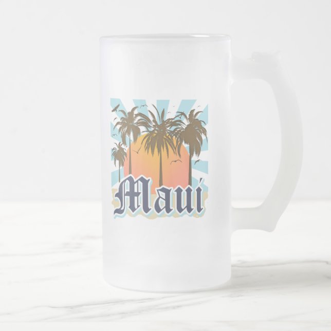 Island of Maui Hawaii Souvenir Frosted Glass Beer Mug (Right)