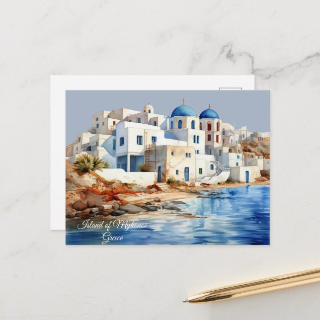 Island of Mykonos, Greece  Postcard (Front/Back In Situ)