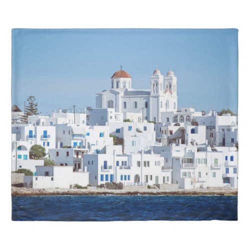 Island of paros with the village of naoussa duvet cover