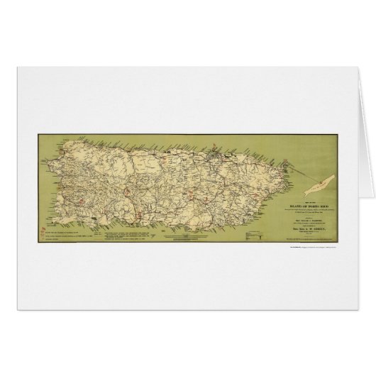 Island of Puerto Rico Map 1900 Cards (Front Horizontal)