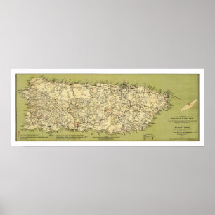 Island of Puerto Rico Map 1900 Poster