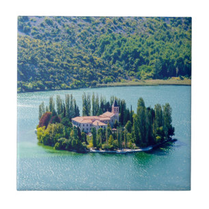 Island of Visovac monastery in Krka NP - Croatia Ceramic Tile