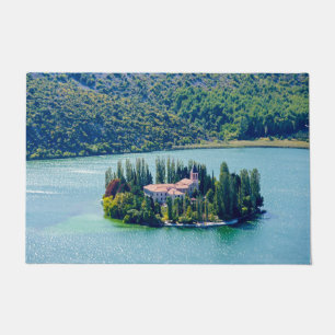 Island of Visovac monastery in Krka NP - Croatia Doormat