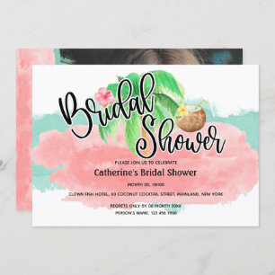 Island palm pink mint coconut flower modern bridal invitation