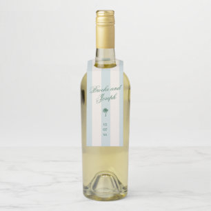 Island Palm Stripe Cabana Beach Retro blue wedding Bottle Hanger Tag
