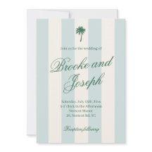 Island Palm Stripe Cabana Beach Retro blue wedding