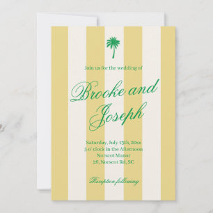 Island Palm Stripe Cabana Beach Retro yell wedding Invitation