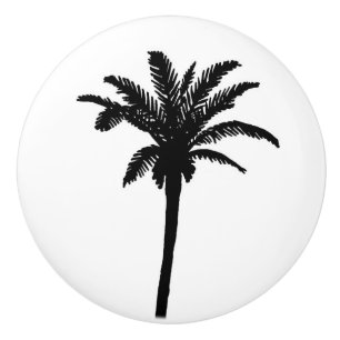 Island Palm Tree silhouette in black and white Ceramic Knob