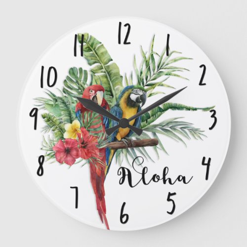 Island Paradise Birds Tropical Floral Botanical Large Clock