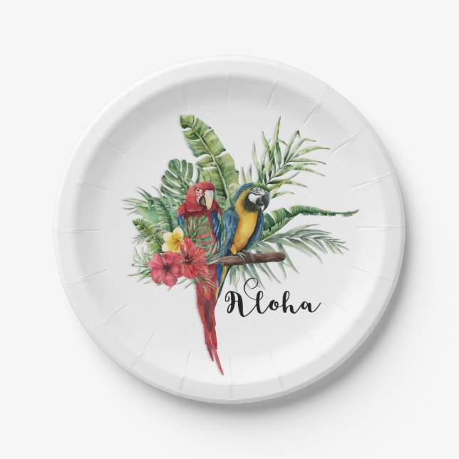 Island Paradise Birds Tropical Floral Botanical Paper Plates (Front)