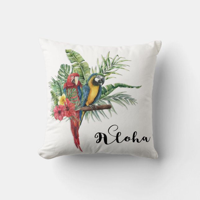 Island Paradise Birds Tropical Floral Botanical Throw Pillow (Front)