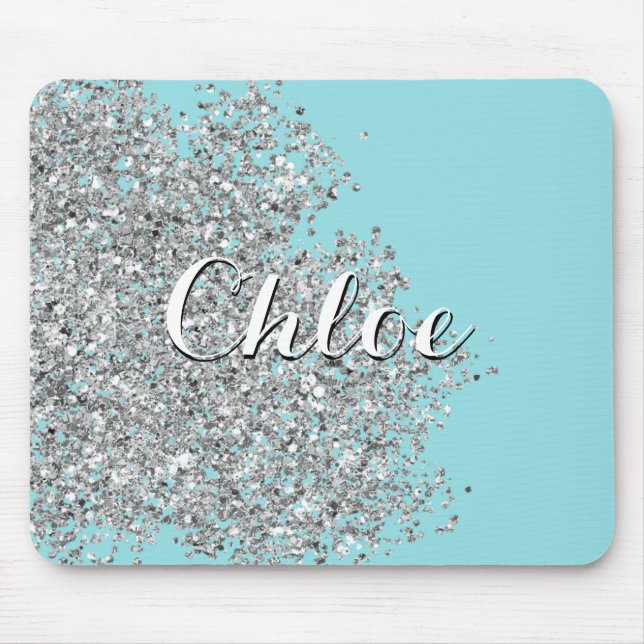 Island Paradise Blue Shines with Silver Glitter Mouse Pad (Front)