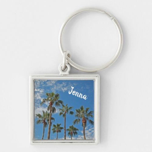 Island Paradise Palm Trees Blue Sky Photo Oasis Keychain