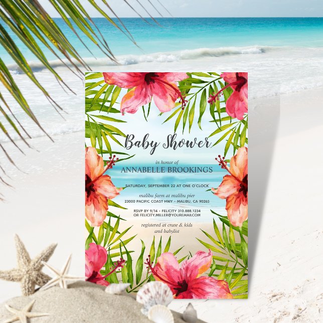 Island Paradise Tropical Beach Baby Shower Invitation