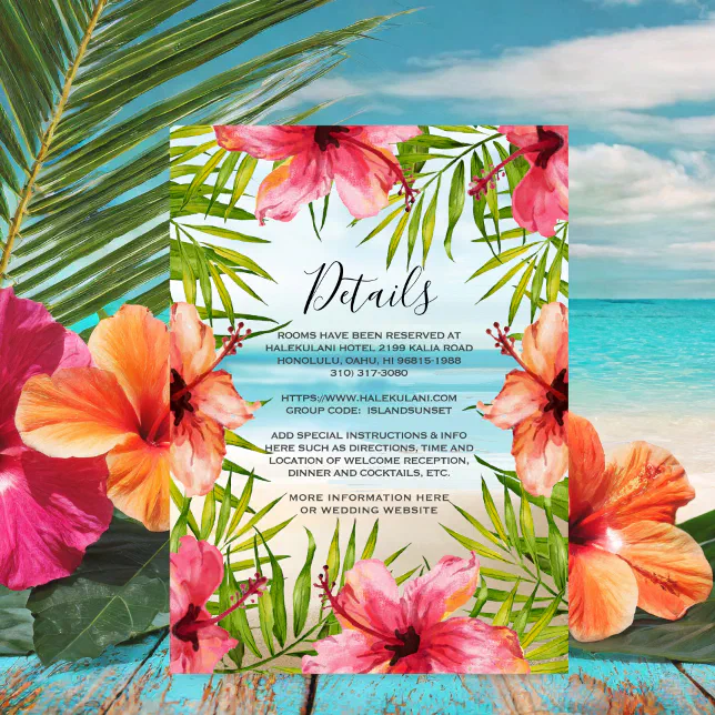 Island Paradise Tropical Floral Wedding Details Enclosure Card | Zazzle