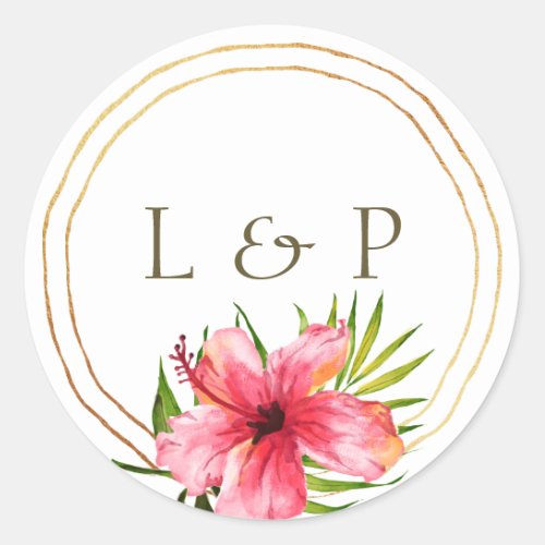 Island Paradise  Tropical Flower Palm Wedding Classic Round Sticker