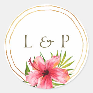 Island Paradise   Tropical Flower Palm Wedding Classic Round Sticker