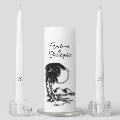 Island Paradise W Names Date and Year Wedding Unity Candle Set