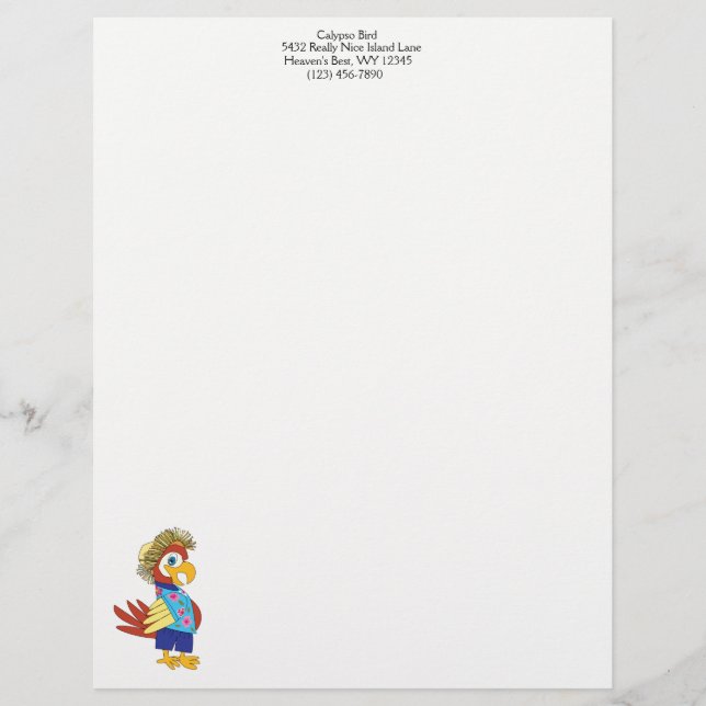 "Island Parrot" Personalized Letterhead (Front)