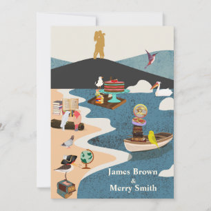 Island Parrots Couple Top of Mountain Wedding Invitation
