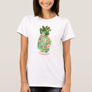 Island Pineapple Tropical Floral Personalized Name T-Shirt