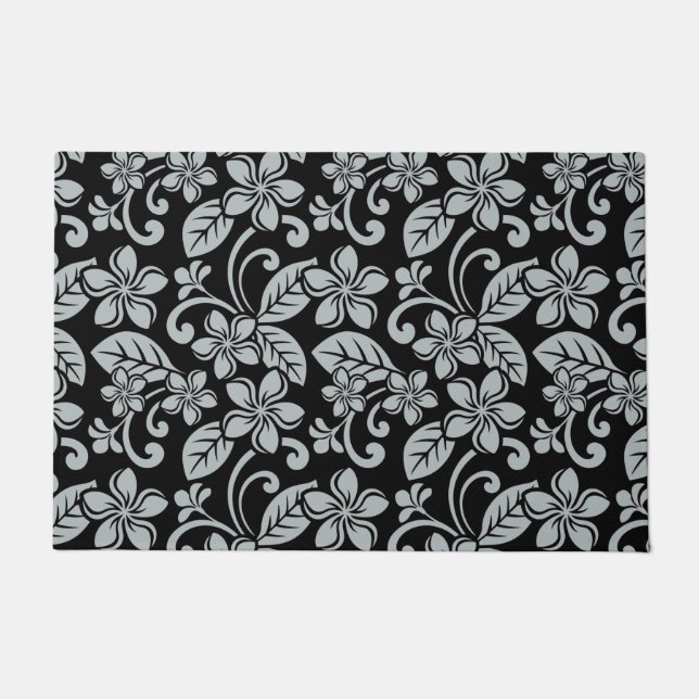 ISLAND PLUMERIA (BLACK/GRAY) DOORMAT (Front)