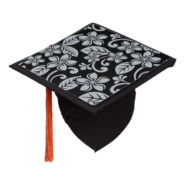 ISLAND PLUMERIA (BLACK/GRAY) GRADUATION CAP TOPPER (Angled)