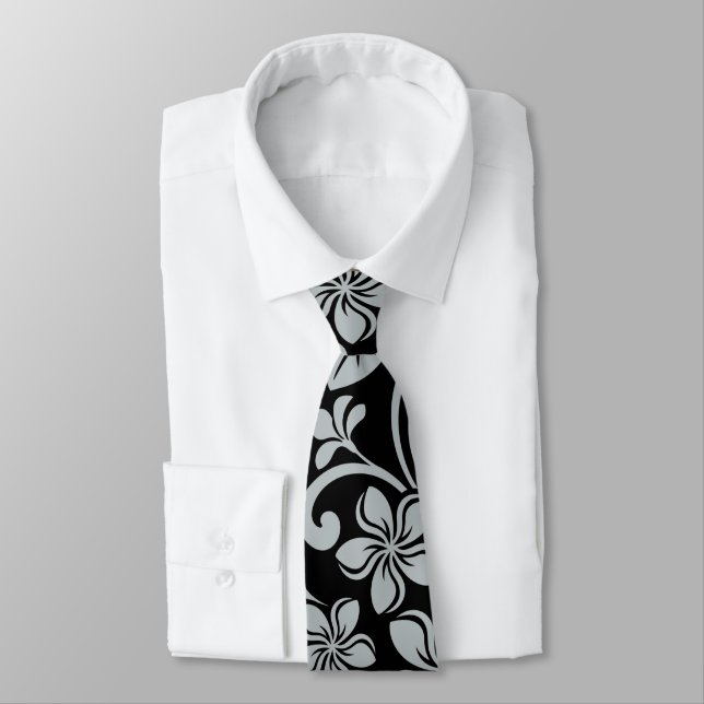 ISLAND PLUMERIA (BLACK/GRAY) NECK TIE (Tied)