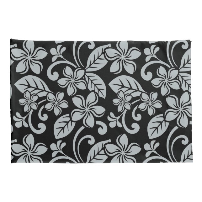 ISLAND PLUMERIA (BLACK/GRAY) PILLOW CASE (Back-Right)