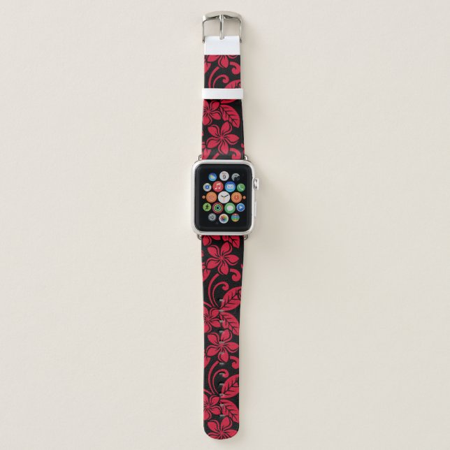 ISLAND PLUMERIA (BLACK/RED) APPLE WATCH BAND (Front)
