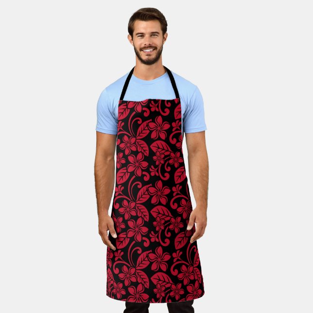 ISLAND PLUMERIA (BLACK/RED) APRON (Worn)