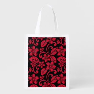 ISLAND PLUMERIA (BLACK/RED) GROCERY BAG