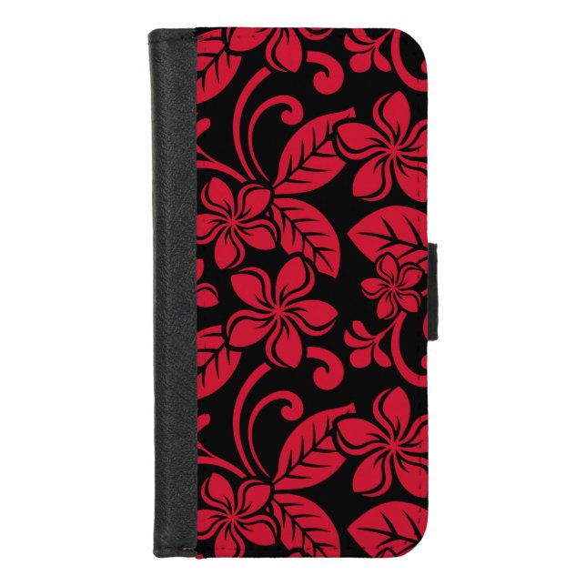 ISLAND PLUMERIA (BLACK/RED) iPhone WALLET CASE (Front)