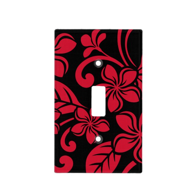 ISLAND PLUMERIA (BLACK/RED) LIGHT SWITCH COVER (Front)