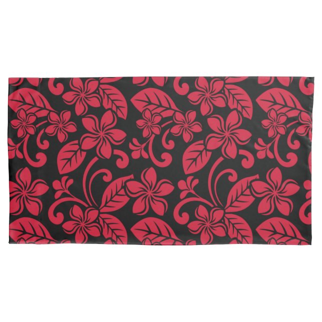 ISLAND PLUMERIA (BLACK/RED) PILLOW CASE (Front-Left)