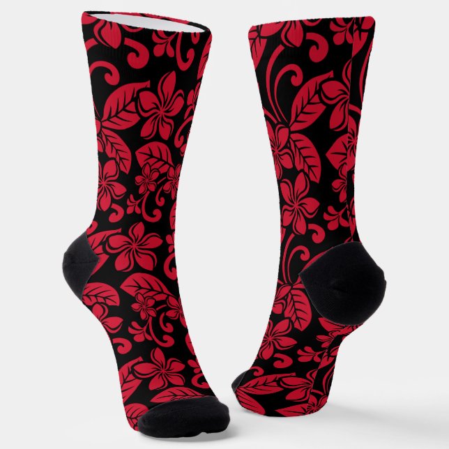 ISLAND PLUMERIA (BLACK/RED) SOCKS (Angled)