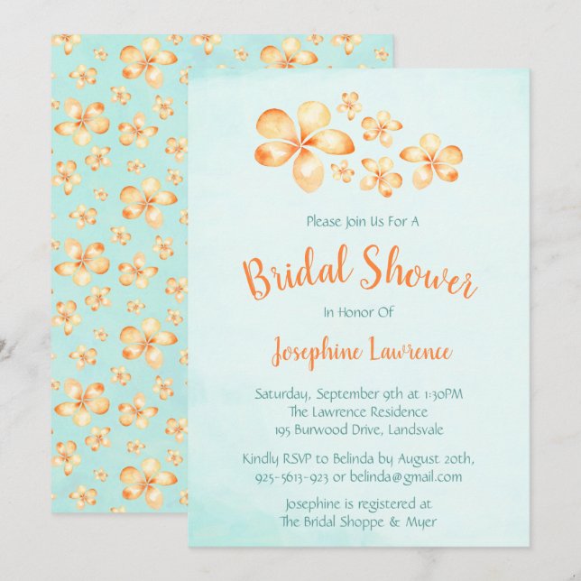 Island Plumeria Bridal Shower Invitations (Front/Back)
