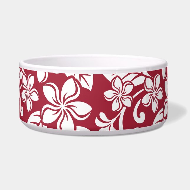 ISLAND PLUMERIA (CARDINAL RED) Ceramic Pet Bowl (Front)